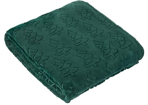 furn. Coperta Festive Trees - Coperta in pile di flanella con motivo Alberi Festivi in rilievo (Smeraldo - 140x180cm)