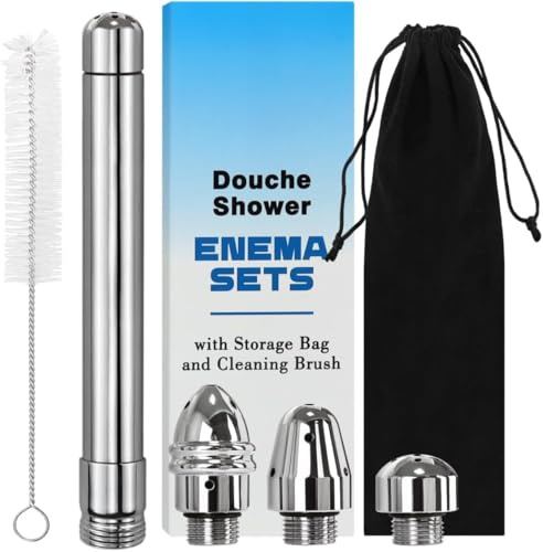 Shower Cleaner Enema Douche System, Handheld Anal Douche Attachments Kits, Rinse Vaginal with 4 Aluminum Shower Heads, Douche for Men Women with Velvet Bag + Cleaning Brush - Intimate Cleaner Kit