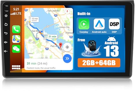 CAMECHO 2+64G Android 13 Autoradio für Audi A4 S4 RS4 B6 B7 8E 2004-2008, 9 Zoll Touchscreen Radio mit Navi, Doppel Din Autoradio mit 9 Zoll Bildschirm Bluetooth RDS/FM MirrorLink +Rückfahrkamera