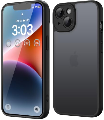 ORDA für iPhone 14 Hülle, Vollständiger Kameraschutz Stoßfest, Schwarz | Matt Handyhülle für iPhone 14, Kratzfest Transluzente Rückseite Schutzhülle, Anti-Fingerabdruck Case