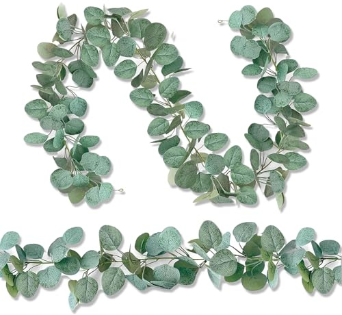 Pack of 2 Artificial Eucalyptus Garland, 1.8 m Eucalyptus Decoration, Eucalyptus Green Leaf Garland for Wedding, Vintage Table Decoration, Home, Bathroom Decorations