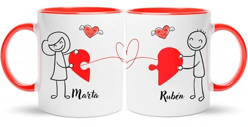 Gifters | Pack di Tazze Personalizzate per Coppia con Nomi | Design Filo Rosso del Destino | 325 ml | Regalo Originale e Romantico per San Valentino e Anniversario (Donna e Uomo)