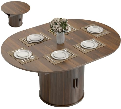 HOMCOM 43.3 to 59 Extendable Round Dining Table for 4-6, Walnut
