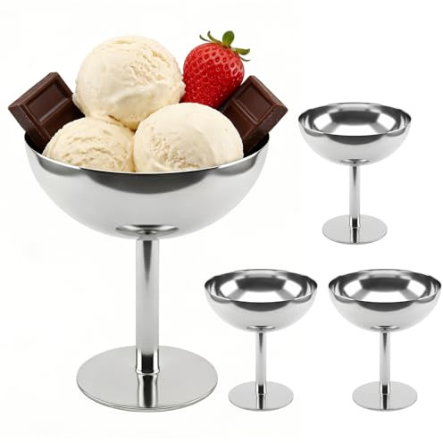Turmegtt 4 vasos de acero inoxidable para helados (diámetro de 9,8 cm/190 ml), cuencos de postre, copas de cóctel con pie, para frutas, ensaladas, yogur/pudín de frutas, para bodas, fiestas