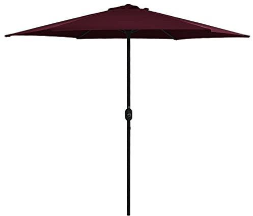 Xhnifbn Parasol 270 x 246 cm, bordeaux, mât en aluminium + manivelle, anti-UV et polyester, 6 baleines, ventilation, balcon, terrasse, camping