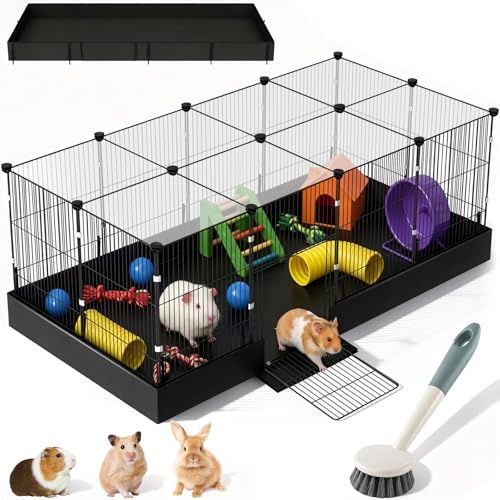 Kleintiergehege, Meerschweinchen Gehege Hasenkäfig Innen mit Oberer Abdeckung & Wasserdichtem Bodenfutter Gehege für Kleintiere 122CM x 60CM x 40CM Kaninchengehege DIY Metall Hamster Igel Welpe