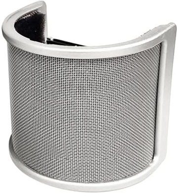 AMSLSIU Paravientos de micrófono Filtro universal Cubierta de micrófono ligera en forma de U Malla metálica que evita la distorsión del sonido Equipo, Plata con Algodón, 3.15 x 2.95 pulgadas