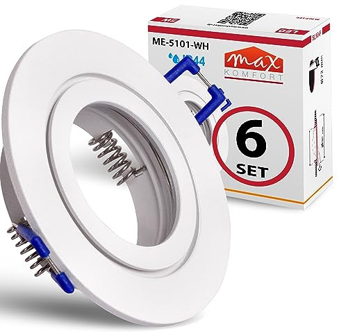 Maxkomfort 6x Einbaustrahler Bad IP44 mit GU10 Fassung RUND weiß Einbauspot Einbauleuchte Rahmen Rostfrei Deckenspot Strahler Spot 5101