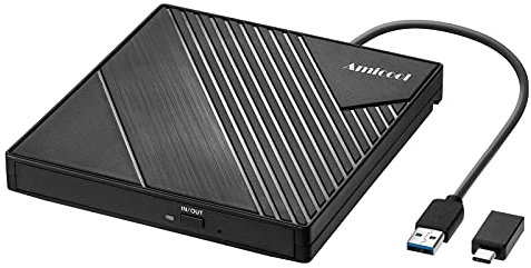 Amicool Externes DVD Laufwerk Extern USB 3.0 USB C CD Laufwerk für Laptop Desktop PC MacBook Externer DVD Brenner Windows 7/8.1/10/11 Linux Mac OS CD/DVD Player Tragbar +/-RW ROM Optisches Drive