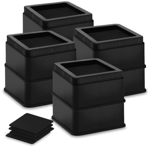 Utopia Bedding Premium Mobili Regolabili e Alzata Letto (5 cm) Set di 8 - Plastica Durevole con Schiuma, Gomma Antiscivolo Pads - Alza Il Tuo Letto, Divano, Tavolo, Sedia (Fino a 10 cm) - Nero