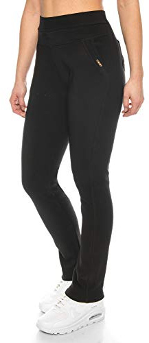 Kendindza Damen Thermo-Leggings gefüttert mit Innen-Fleece Basic Blickdicht (Schwarz | Muster 2, XL)