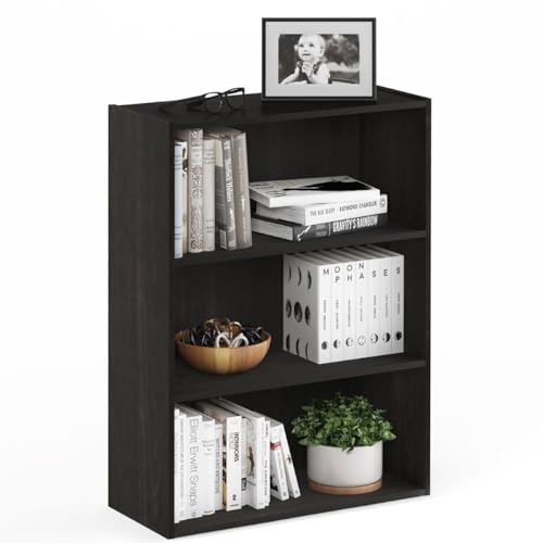 Furinno PASIR Book Shelf, 3-Tier Bookshelf, Bookcase, 9.7 x 23.7 x 31.5, for Living Room, Bedroom, Home Office, Blackwood