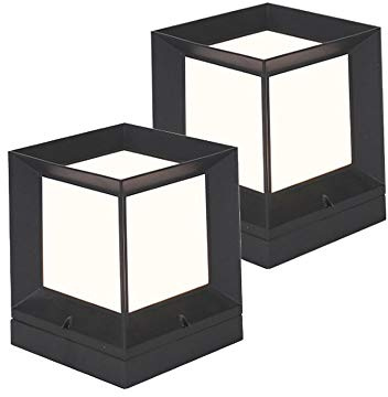 YFMYY 2 Pack Modern Lawn Landscape Column Light IP65 Waterproof Square Pillar Lamp Traditional Black Aluminum Acrylic Bollard Lamp E27 External Post Lantern Light Pond Gate Pillar Park Exterior Torch