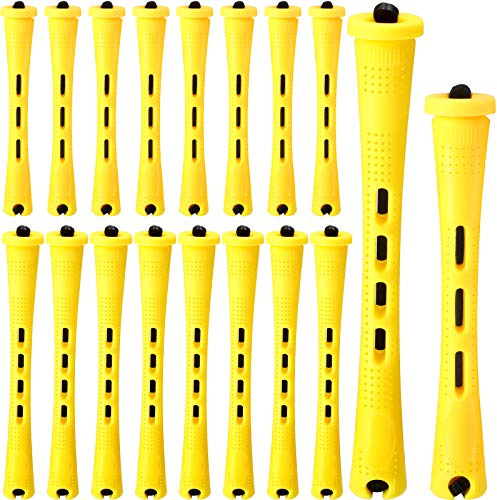 48 Pieces Hair Perm Rods 2 Sizes Plastic Cold Wave Perming Rods Hair Rollers Curlers for Hairdressing Styling(0.28 x 2.36 Inch, 0.28 x 3.27 Inch,Yellow)