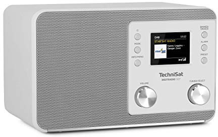 TechniSat DIGITRADIO 307 - DAB Radio (DAB+, UKW, Aux-Eingang, Kopfhöreranschluss, Favoritenspeicher, Wecker, Sleeptimer, Uhr- und Datumsanzeige, 5W RMS Monolautsprecher) weiß
