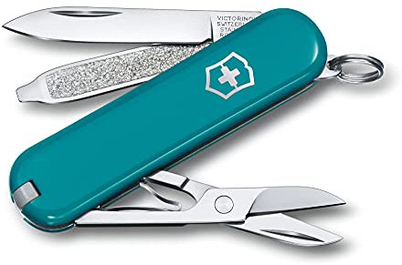 Victorinox, Classic SD, Coltellino Svizzero, Originale, Multiuso, Campeggio, 7 Funzioni, Lama, piccola, Lima per unghie, Blu Petrolio