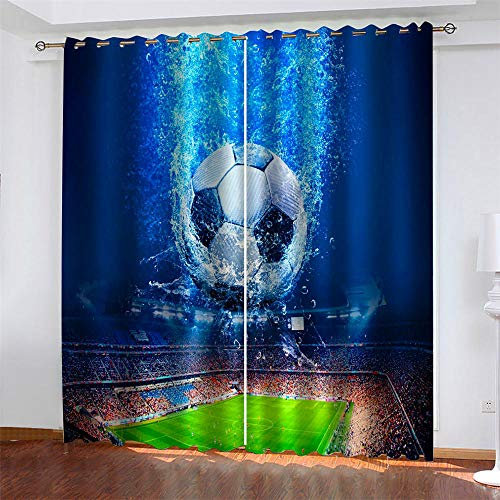 WJYYUD Kind 2er-Set Verdunkelungs Vorhang, WM Fußball Kinder Gardinen Ösen Gardine Blickdicht Thermo Polyester Schlafzimmer Vorhänge Dekoratives Muster Européen 160 x 140 cm (HxB)