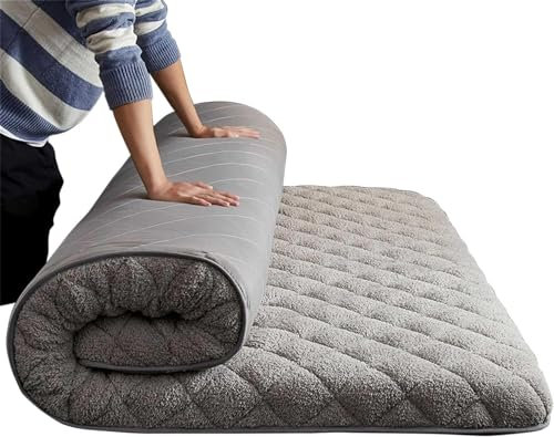 WEISHIDAI Japanische Futon-Bodenmatratze Aus Winterfleece, Gemütliche Zusammenklappbare Sherpa-Rollmatratze, Flauschige Schlafunterlage Aus Kunstfell (Color : GRAU, Size : Full)