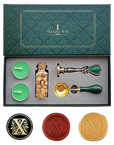 Ausgefallene Buchstaben X Wachssiegel-Stempelset, AMTOL Wachssiegel-Stempelset im europäischen Stil, Geschenkbox-Set, Vintage personalisierte Wachssiegel-Stempel für Briefkarten-Einladungen (X)