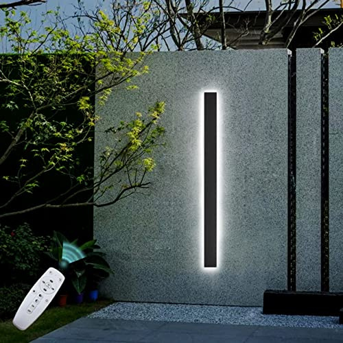 Dimmbar AussenLampe Wand Wandleuchte mit Fernbedienung Innen Außen Lichtleiste Schwarz Metall Acryl IP65 Wasserdicht Up Down Wandlampe LED Aussen-Leuchte Bad-Lampe Deko Schlafzimmer Wohnzimmer,120cm