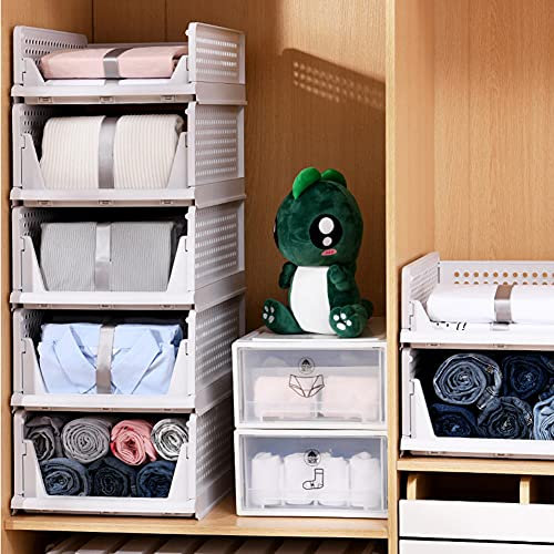 ZPONEED 5er Set Groß Schubladenbox, Weiß Stapelbare Kleiderschrank Organizer, Faltbaren Regal Aufbewahrungsbox, Stapelbaren Schrank Schubladen, Plastik Körbe Lagerkisten für Küchen Schlafzimmer