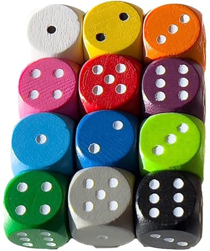 Spieltz: 12 Bunte Würfel aus Holz für Brettspiele, 16 mm, W6 / D6, produziert in Deutschland/Made in Germany (Brettspiel Zubehör) (12 Würfel in 12 Farben)