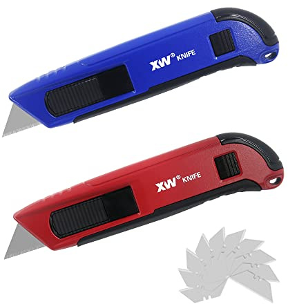 XW Auto-retractable Safety Box Cutter, Aluminum Alloy Utility Knife Self-retracting, 2-Pack