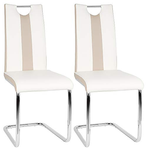 GLIT Sillas de comedor Juego de 2, sillas voladizo con asiento acolchado, acero cromado revestimiento, sillas de comedor o cocina, carga máxima 135 kg (2, beige blanco)