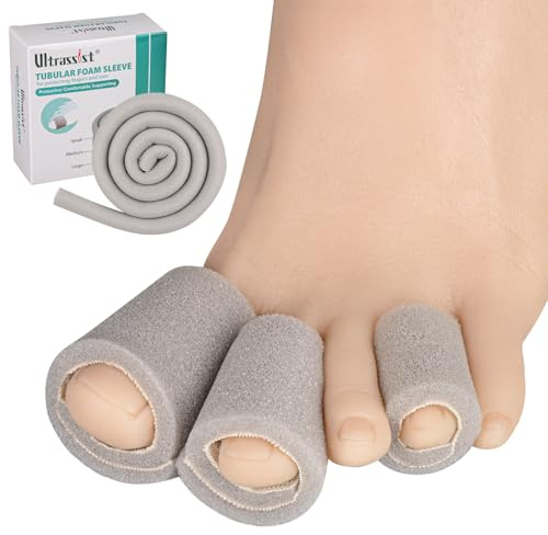 Ultrassist Zehenschutz mit Überlappung, kleine Größe, 1,6 cm Innendurchmesser, 91,4 cm Rolle, grauer Schwamm-Zehenschutz für Blasen, Ballenzehen, Hühneraugen