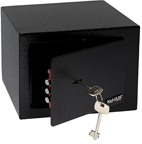 HMF 49216-02 Safe Tresor klein mit Schlüssel, Möbeltresor | 23 x 17 x 17 cm | Schwarz