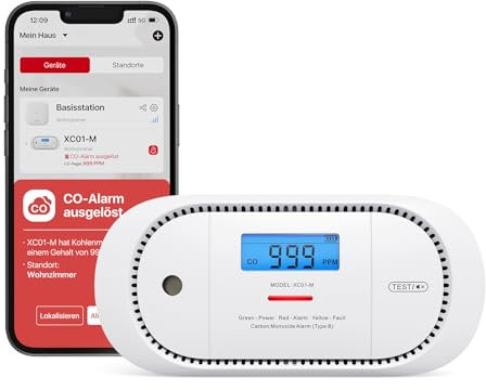 X-Sense Carbon Monoxide Alarm Requires Base Station SBS50, Compatible with the X-Sense Home Security App, Replaceable Battery, with CO Peak Value Memory, XC01-M