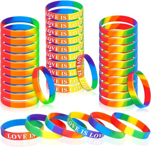 JUNEBRUSHS Pride Armband, 42 Stück Regenbogen Silikon Armbänder, LGBTQ Gummi Accessoires (3 Designs)