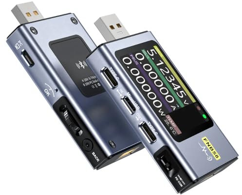 DollaTek FNB58 Digitales Voltmeter, Amperemeter, USB-Tester, Typ C, Schnellladungserkennung, Auslöser, Kapazitätsmessung, Welligkeitsmessung mit Bluetooth, 4–28 V Überwachungsspannung