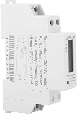 TICFOX LCD Digitaler Stromzähler, Digitaler Einphasiger Stromzähler, 220V DDS5188 LCD Digitaler 35mm DIN Schiene Stromzähler 5-25A für Kilowattstunden Kwh Zähler