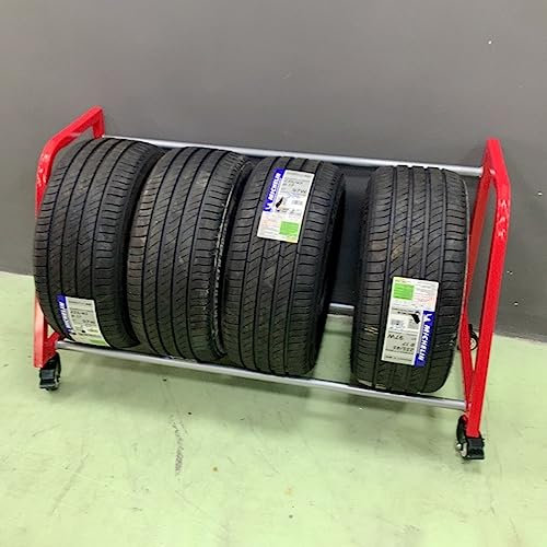 CMYUN Reifenregal Hausgarage-Werkstatt-Reifenständerständer, Verstellbarer Mehrfachreifen-Aufbewahrungshalter mit 4 Rädern, Felgennaben-Reifenständer für Den Ländlichen Carport Auf Dem Bauernhof