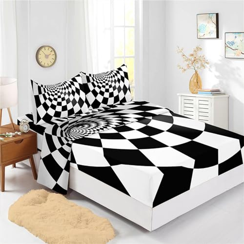 ENEN 3D 4 Pezzi Completo Letto Matrimoniale e Singolo, Microfibra Set Copripiumino con Chiusura a Zip, 1 Lenzuolo con Angoli e 2 Federe (140X200cm,Illusione 2)