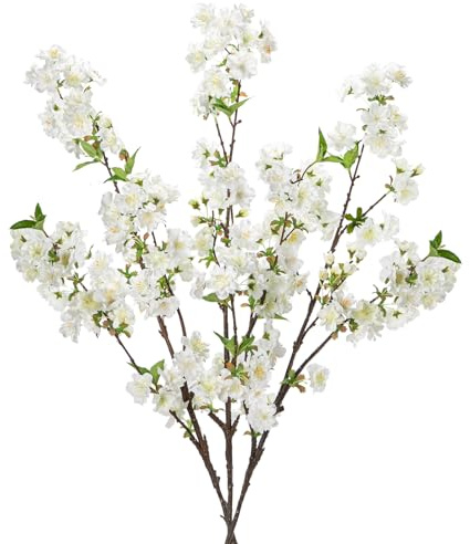 Briful 3er Set Kunstblumen Wie Echt Frühling Dekoblume Weiße Pfirsichblüte Frühlingsblumen Künstliche Zweige 94CM Lange Stiele für Blumengesteck Home Dekoration