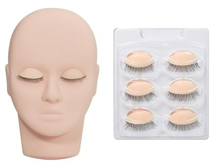 ANNAFRIS Extension de Cils Tête de Mannequin Remplacement des Paupières Tête de Mannequin en Silicone Pratique Formation Extension de Cils Avec 4 Paires d'yeux Amovibles(Head C-PINK)