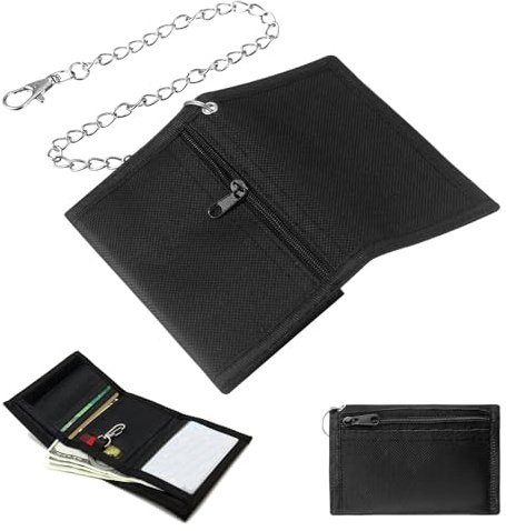 Herbst Geldbeutel Kinder Jungen Schwarz, Geldbörse Jungen Geldbörse Jungen mit Kette Clip Reißverschluss Faltbare Portemonnaie Kinder Geldbeutel Jungs Wallet für Teenager Jungen Herren