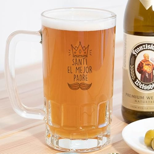 Wanapix | Jarra de Cerveza Personaliza con Foto y Texto | Jarra de Cristal Transparente | 500 ml | Apta Lavavajillas | Día del padre