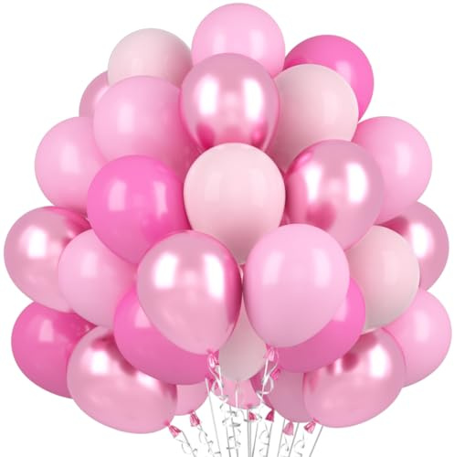 60 Stück Luftballons Rosa, 12 Zoll Metallic Rosa Hellrosa Macaron Perlrosa Ballons, Luftballons Pink Mattrosa Luftballon Hochzeit Set für Mädchen Babyparty Geburtstagdeko Party Dekoration
