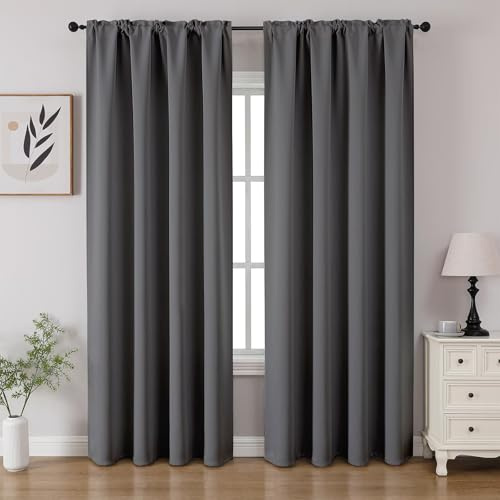 CUCRAF Tende oscuranti grigio chiaro, 243,8 cm di lunghezza, 2 pannelli, con tasca per asta, per camera da letto e soggiorno, tende isolanti termicamente con blocco della luce (larghezza 132 x