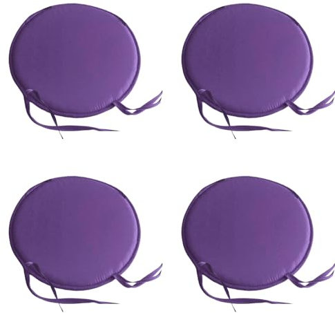 4 Pc Round Stuhlkissen mit Bändern Dm 30 cm Sitzkissen Gefüllt, Memory Foam Kissen, Outdoor Gartenstuhlkissen, Garten Sitzpolster Set für Rattanstühle, Outdoor Stuhlauflage, Lila
