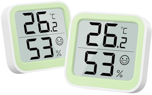NOKLEAD Termometro Misuratore di umidità Interno Mini igrometro Monitor Dispositivo di misurazione della temperatura ambiente con icona facciale Indicatore di comfort (2, Verde, 5cm)