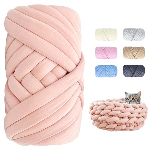 Dicke Wolle zum Handstricken - 500g Länge ca 25m Chunky Yarn Wolle zum Armstricken DIY XXL Dick Garn Flauschige Strickgarn Dickes Garn Handstrickwolle zum Häkeln für Decke, Tasche, Kissen, Hellrosa