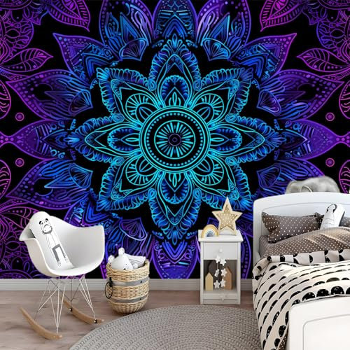 Fototapete Vlies 400 x 280 cm - Fototapete Komplexe Mandala Blume Schlafzimmer Wohnzimmer Vliestapete Wandtapete Fototapeten Bildtapete 3d Effekt Wand Dekoration - Lila