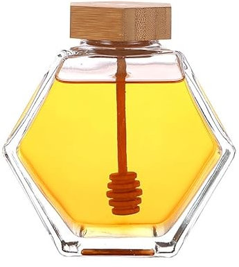 Bafnsiji 100ml, Pot de Miel avec louche, Pot Distributeur de Miel en Verre, Pot de Miel en Verre, Pot de Miel Rechargeable en Verre Vide, Pot de Miel avec cuillère à Miel pour Servir du Miel