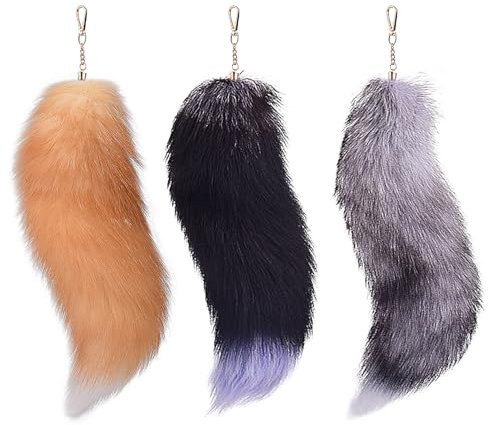 Putextile Fuchsschwanz Anhänger Ungefähr Pelzschwanz Schlüsselanhänger Extra große Schlüsselring Tasche Zubehör Schlüsselketten Anhänger Weiche flauschige Handtasche Dekoration-Tail Gift 3P Set (F)