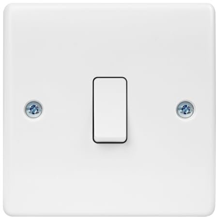 AXFEE Electrical Single Wall Light Switch, 1 Way 10A Single One Gang Light Switch, White Moulded Light Switch Cover, Round Edges Single Switches for Living Room Bedroom Stairwell Wall