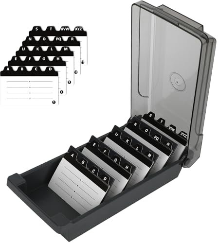 Cinnani Visitenkartenbox, Groß Visitenkarten Aufbewahrung Box Desktop Halbtransparent mit Deckel, Karteikarten Box Hält 1000 Karten (2.2 x 3.6), mit 8 Teilerplatinen und A-Z-Index-Registerkarten